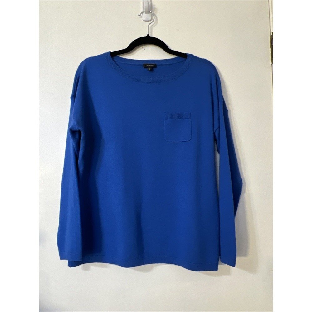 Talbots Blue Cotton Wool & Cashmere Blend Top Sweater pocket Women's‎ Medium